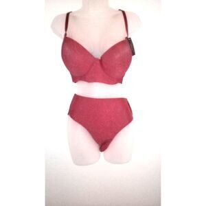 Youmita 38C Merlot Floral Seamless Push Up Bra and Large Panty NWT